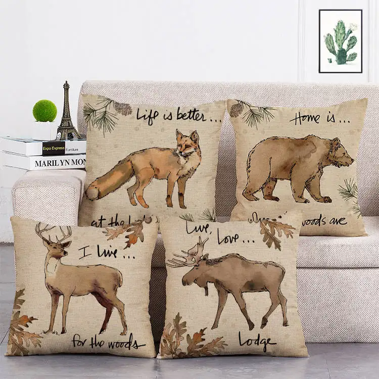 

Cute Baby Animals Cushion Covers Deer Fox Bear Pillow Covers Decorative Linen / Cotton Chair T264