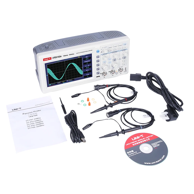 

UNI-T Digital Oscilloscope USB Portable UTD2102E 100MHz Bandwidth 2 Channel Oscillograph 500Ms/S 7" TFT LCD