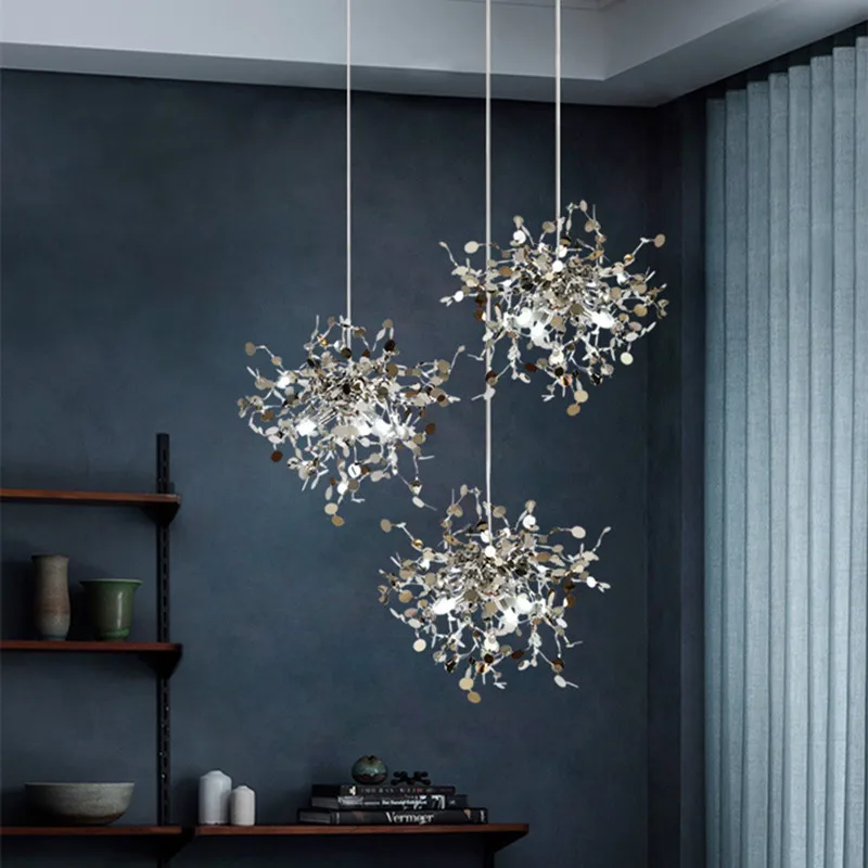 Подвесная лампа в скандинавском стиле креативный светильник серебряного цвета