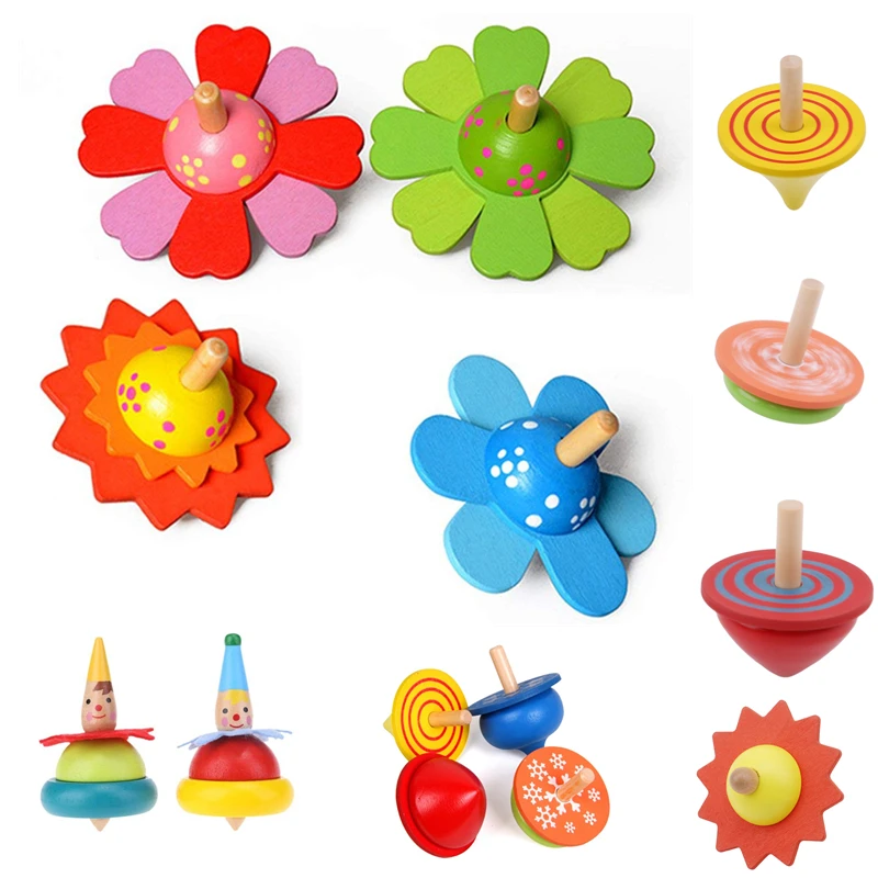 

Детские классические игрушки, деревянный вращающийся топ с цветами, традиционная интеллектуальная развивающая деревянная детская игрушка