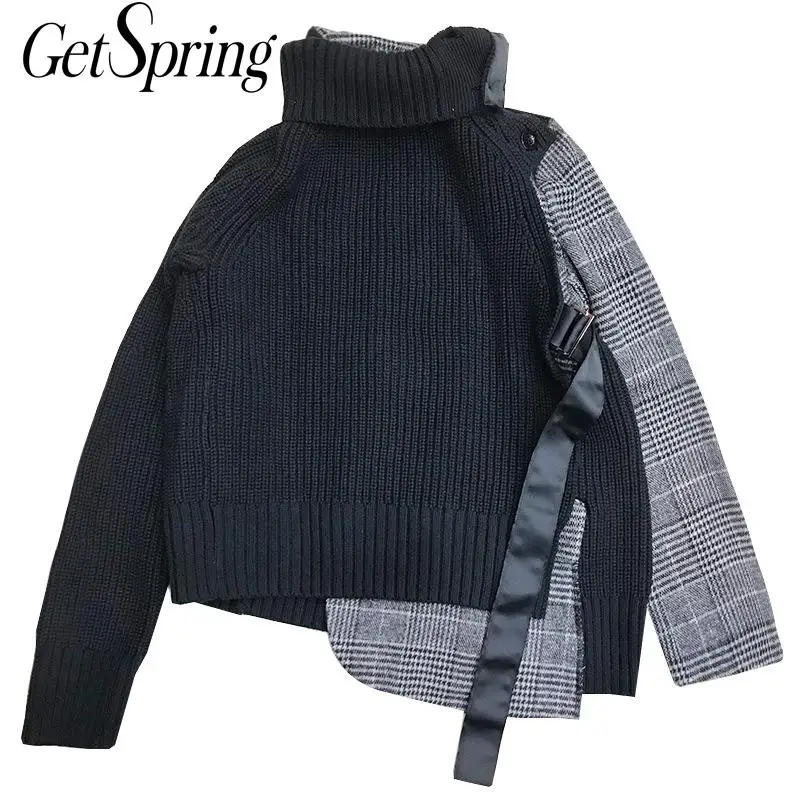 GetSpring Женское пальто в клетку с высоким воротником женские куртки длинным