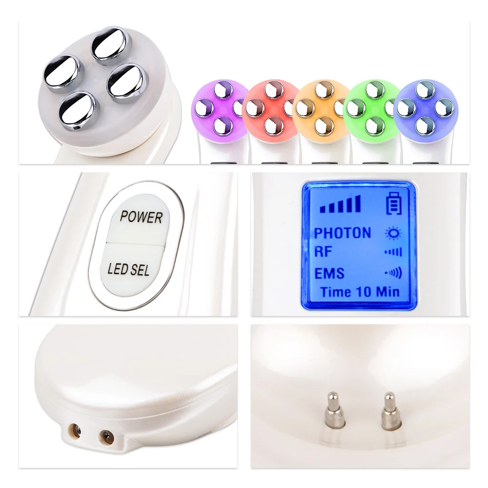 

RF Face Massager Radio Frequency Facial Lifting Mesotherapy EMS Led Face Light Therapy 5 In 1 Photon Beauty Products Skincare