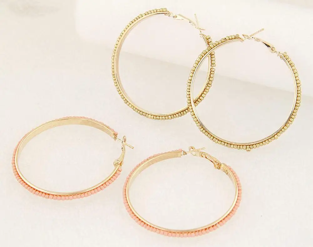 

New fashion simple hand-beaded female earrings multi-color MiZhu personality wild alloy earrings