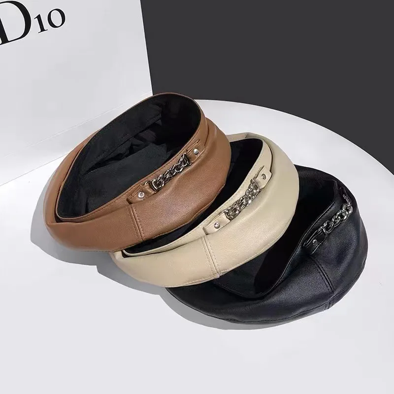 Women hats 2021 winter hat Pu leather barette Painter berets caps for women ladies Fashion Hat Elegant boinas hombre | Аксессуары для