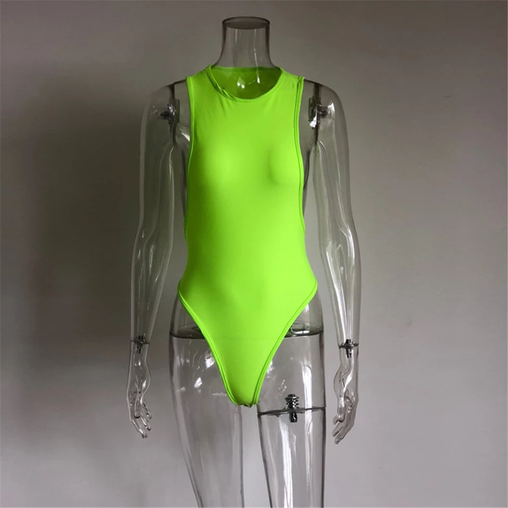 XLLAIS комбинезон женский летний неоновый зеленый короткий боди mujer сексуальный пляжный стиль без рукавов Фитнес bodycon Прямая