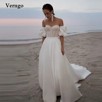 verngo korea a line satin wedding dresses short sleeves dotted beach bridal gowns sweetheart country wedding gown sweep train