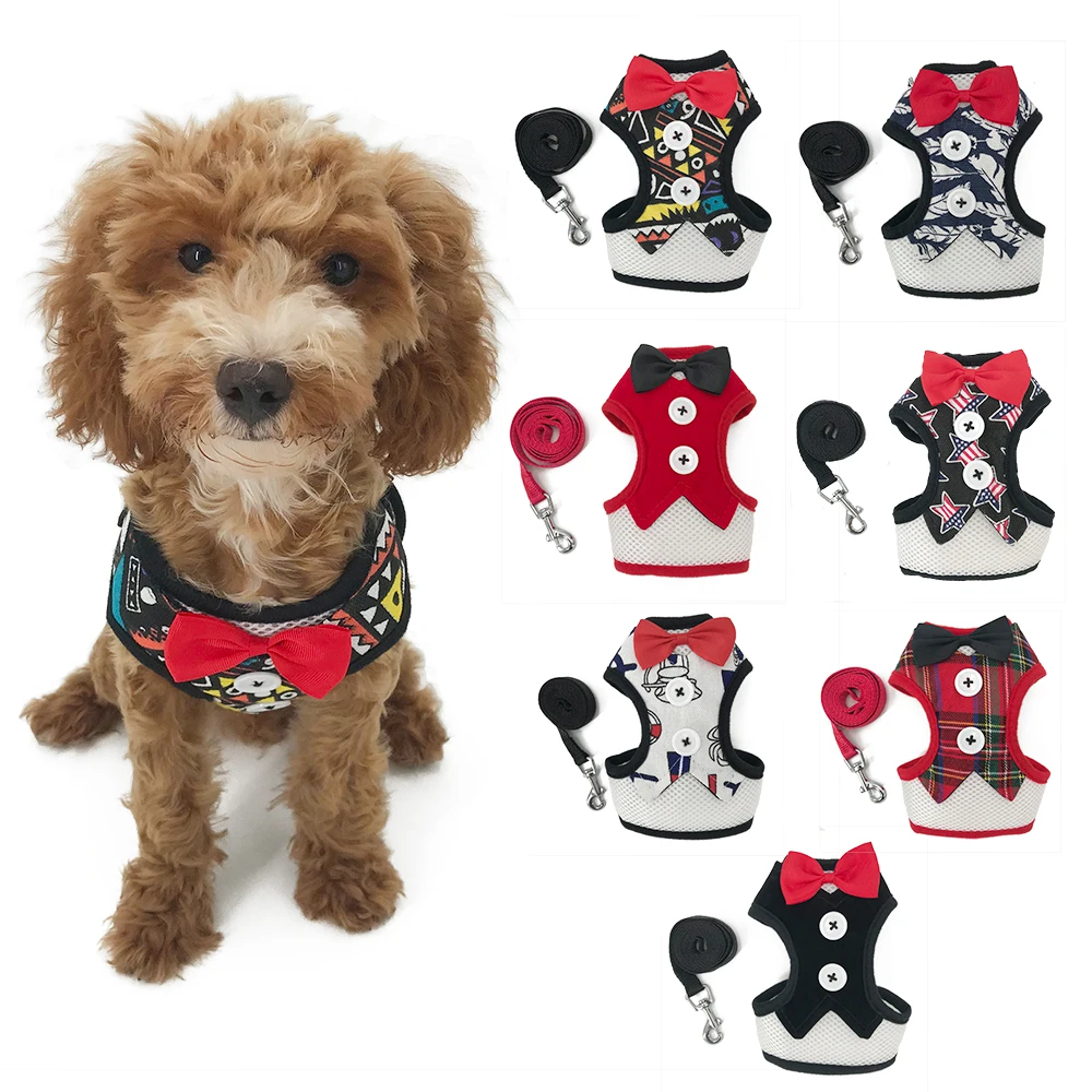 Жилет для собак шлейка с поводком комплект одежды маленьких средних жилет бантом