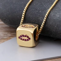 new design cute cube dice lips necklace copper zircon gold color chain necklace trendy fashion women party wedding jewelry gift