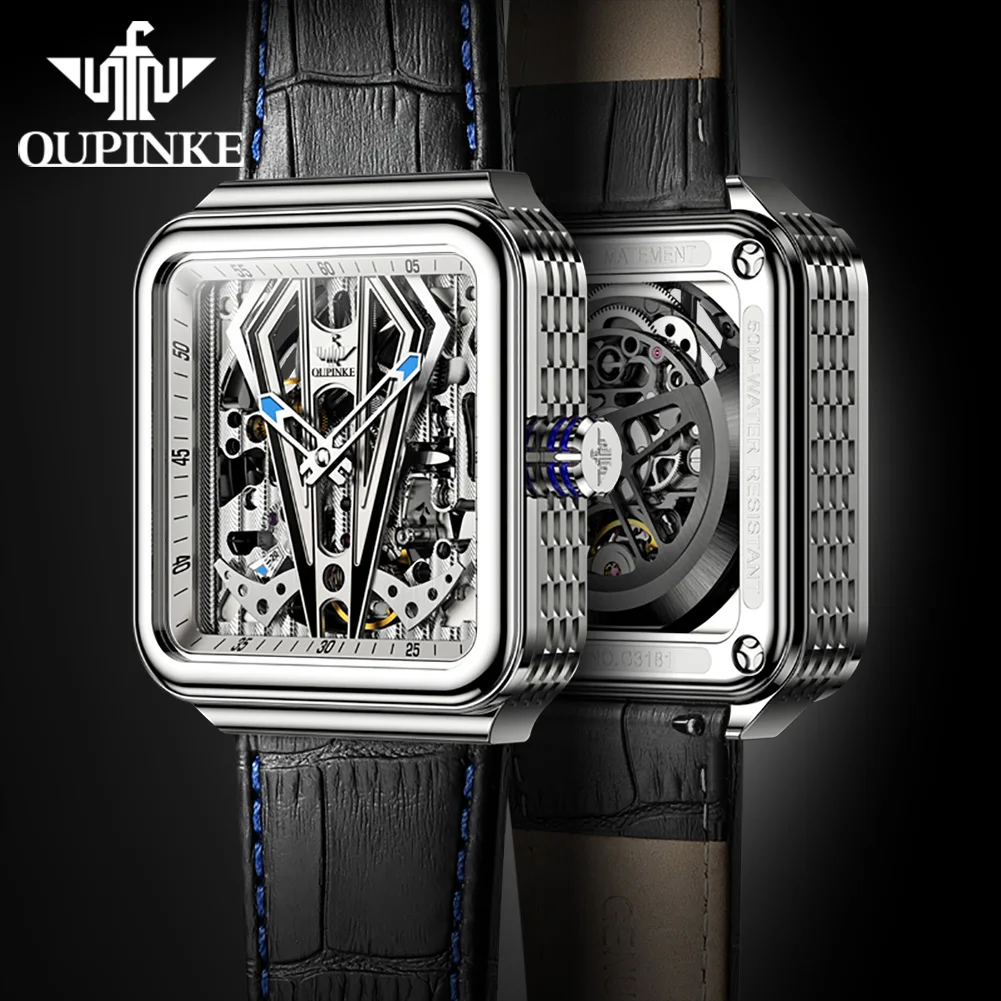 OUPINKE автоматические часы мужские механические скелетоны в стиле стимпанк