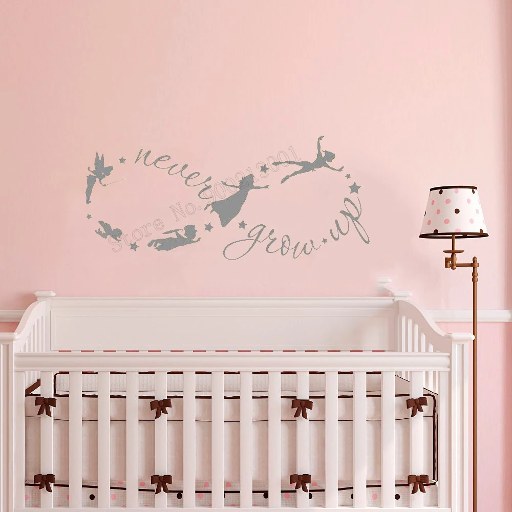 

Art Home Sticker For Kids Room Decoration Never Grow UP Baby Art Decorative Poster Mural Fairystyle Nursery Bedroom Decor LY13