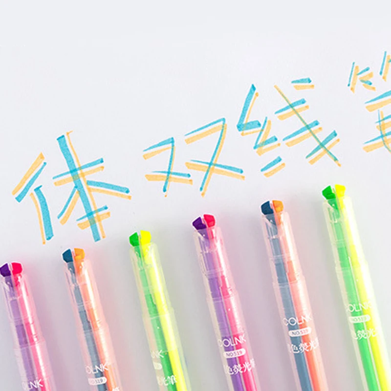 3Pcs/set Creative Highlighter Two-color Two-line Art Marker Brush Novel Diary Journal Drawing Pen Student Stationery Supplies | Канцтовары