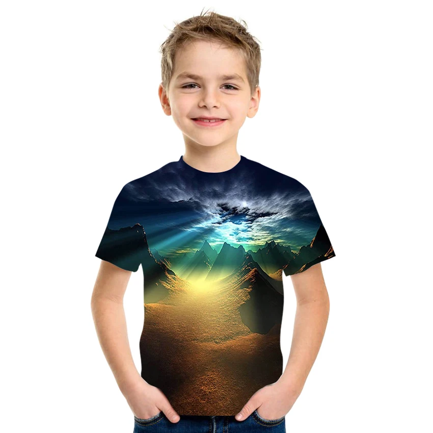 

Children's T shirt short sleeves funny T shirt space design print men's T shirt casual funny O collar loose T-shirt boys and gir