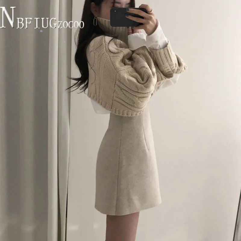 Осень-зима 2020 новые корейские модные женские комплекты свитер с высоким воротом