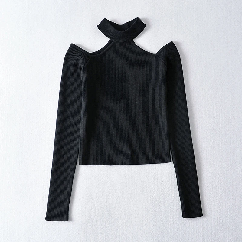 Женский вязаный свитер SISPELL с открытыми плечами воротником-стойкой и длинным