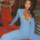 FQLWL уличная одежда, ребристый трикотажный сексуальный Облегающий комбинезон, Женский обтягивающий комбинезон на молнии с длинным рукавом, женский комбинезон 2019