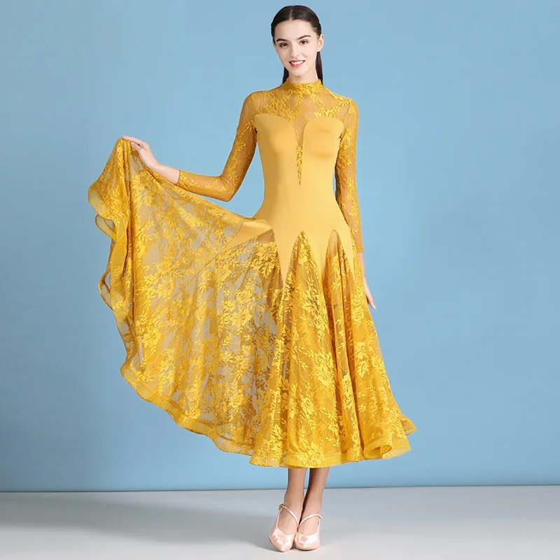 H2579, для взрослых, для женщин, современное платье для танцев, кружевное, с длинным рукавом, для бальных танцев, вальс, национальный стандарт, для танцев, профессиональные Костюмы для соревнований