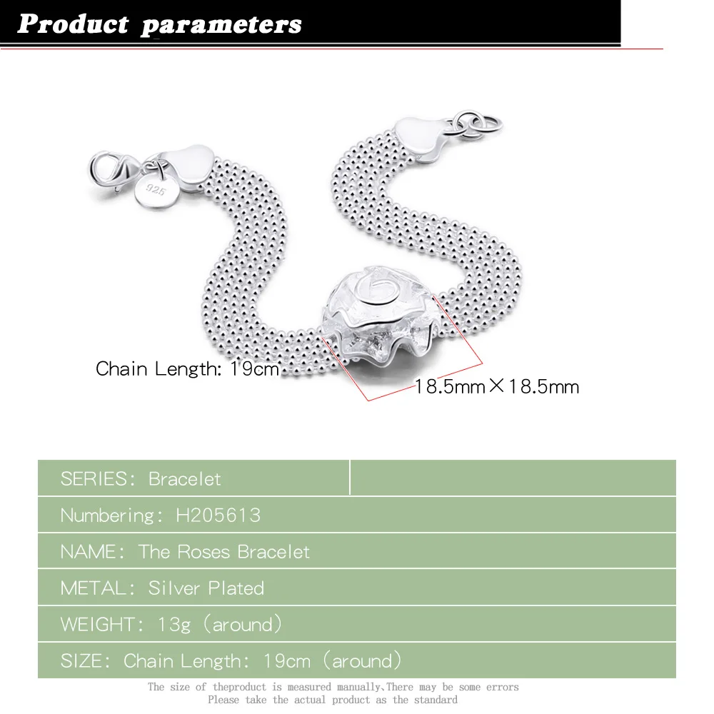 Новая мода 925 серебристого цвета розового золота браслет для женщин Яркие цветы