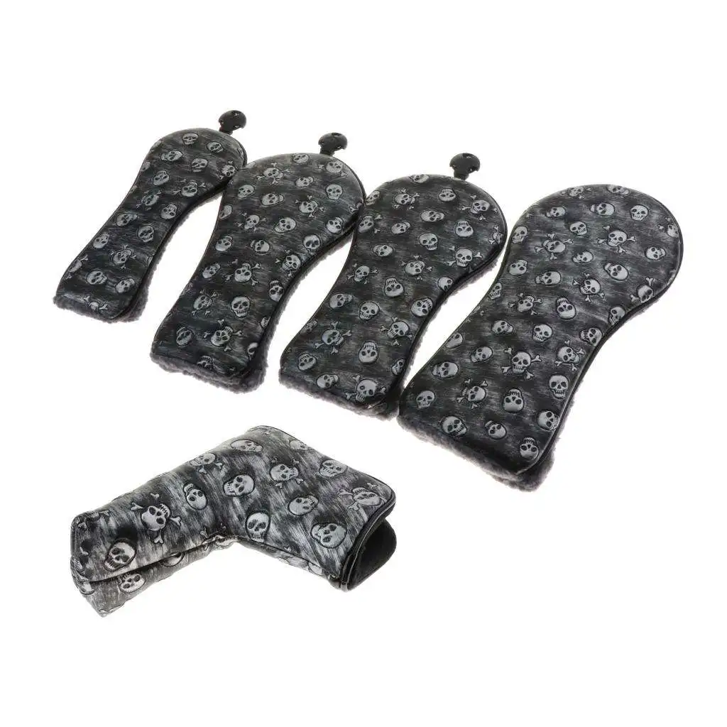 

Чехол для головы с изображением черепа для гольф-клуба, защитный чехол для водителя из дерева № 1 3 5 UT