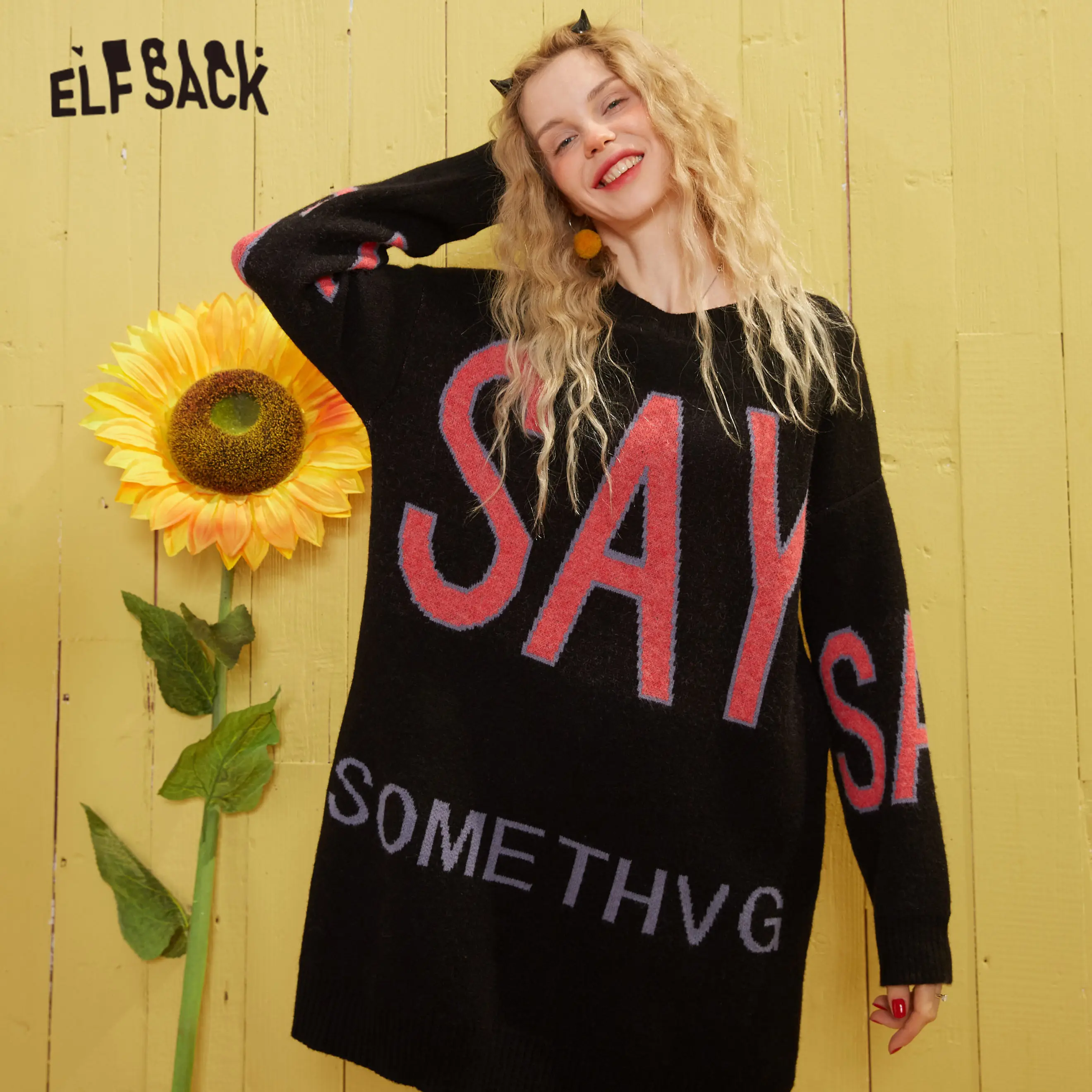 Женское Повседневное платье ELFSACK черное винтажное большого размера с длинным