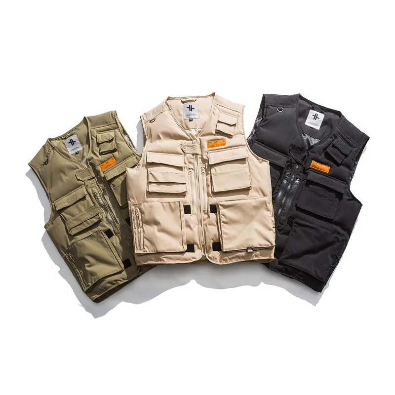 Японский ретро жилет из хлопка с несколькими карманами для инструментов