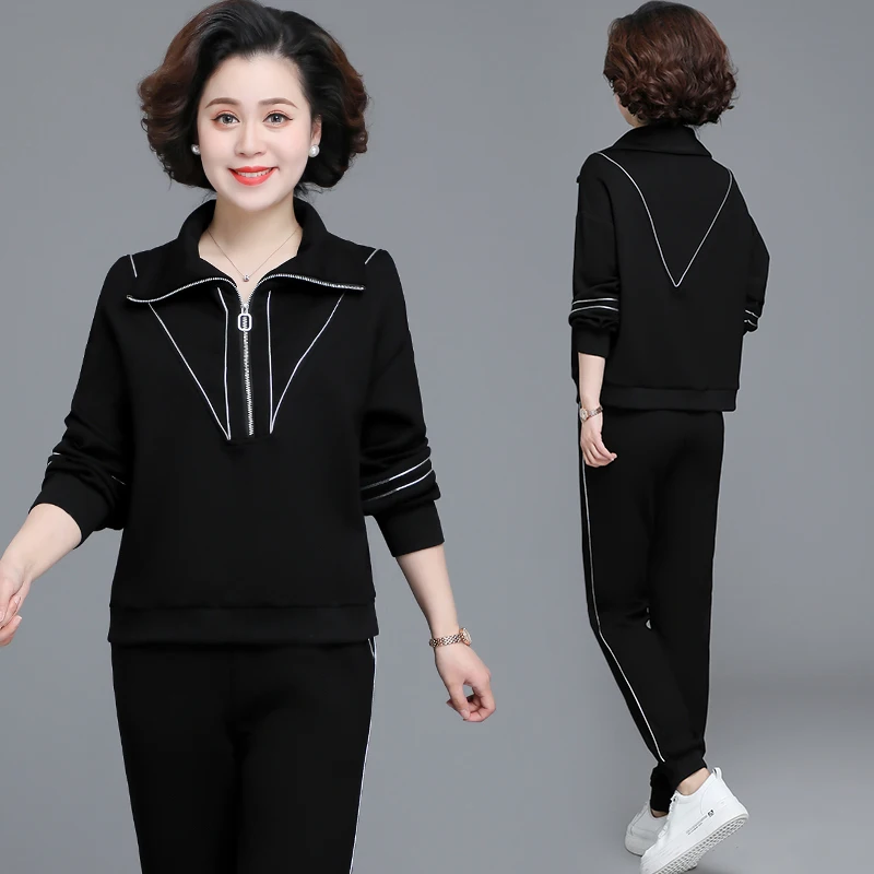 

Casual Tracksuit Two Piece Set Women Tops and Pants Outfits Autumn Women Solid Sweatpants Set Women turndown collar Pullover