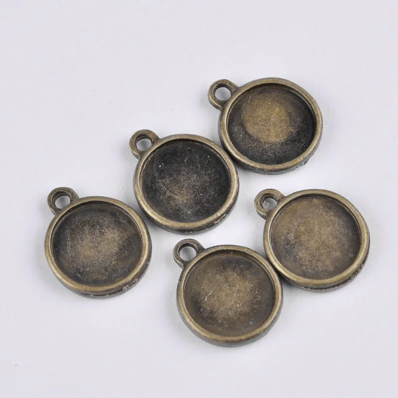 100 шт 14 мм античная бронза один висящий двусторонний круглый пустой диск Кулон