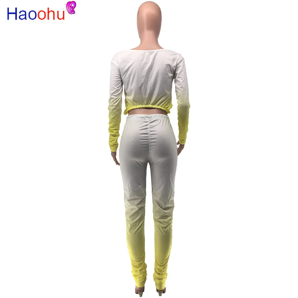 

HAOOHU Autumn Winter Sport Sweatsuit Women's Set Stacked Tops Jogger Pants Set Tie-dye Tracksuit Matching Two Piece Outfit