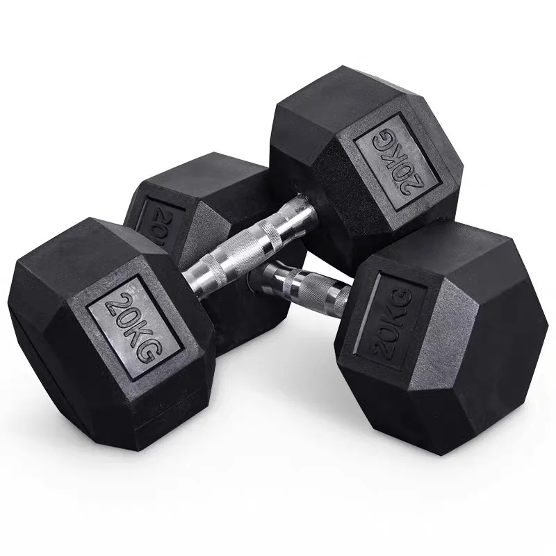

Coated hexagonal dumbbell weights dumbbell luxury rubber package chrome plated handle universal dumbbell (optional 2.5~40kg）