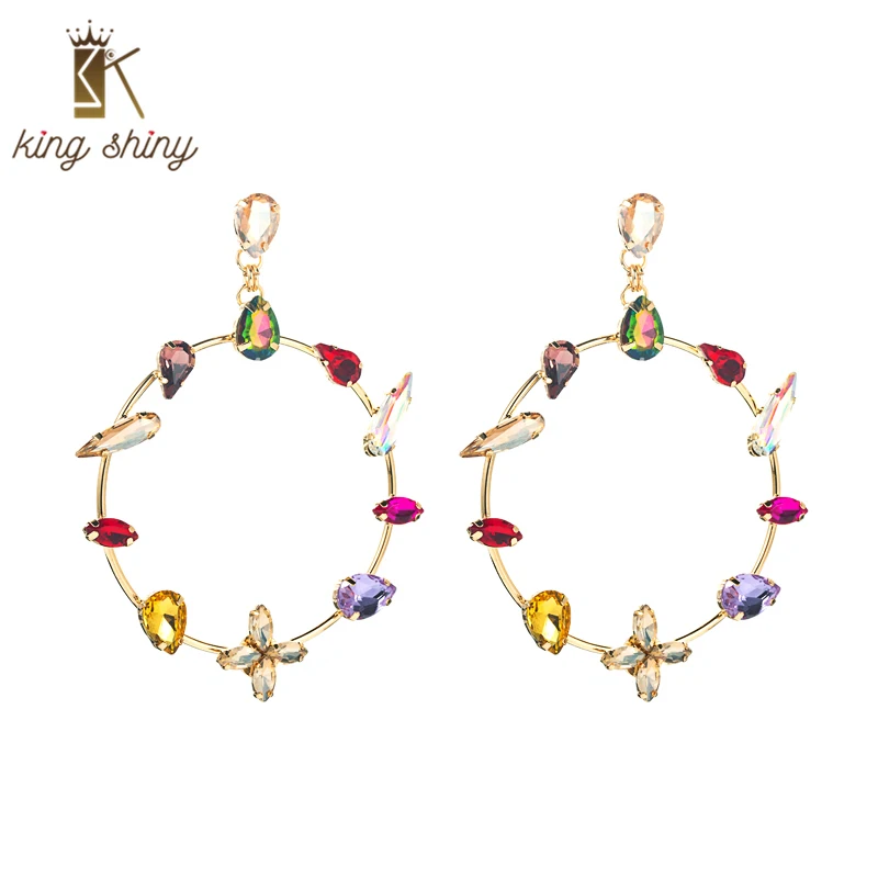 Блестящие серьги-подвески King с крупными геометрическими кристаллами, Роскошные красочные драгоценные камни, украшения для вечерние Brincos