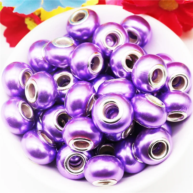 

10Pcs Purple Light Color Resin Murano European Beads Large Hole Rondelle Spacer Beads for Bracelet Chain Charms Jewellery Making