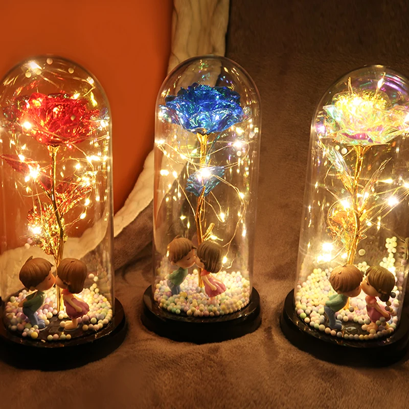 

Artificial Eternal The Beast Beauty Rose Eternelle Flower In Glass Dome LED Christmas Mother's Birthday Valentines Day Gift.