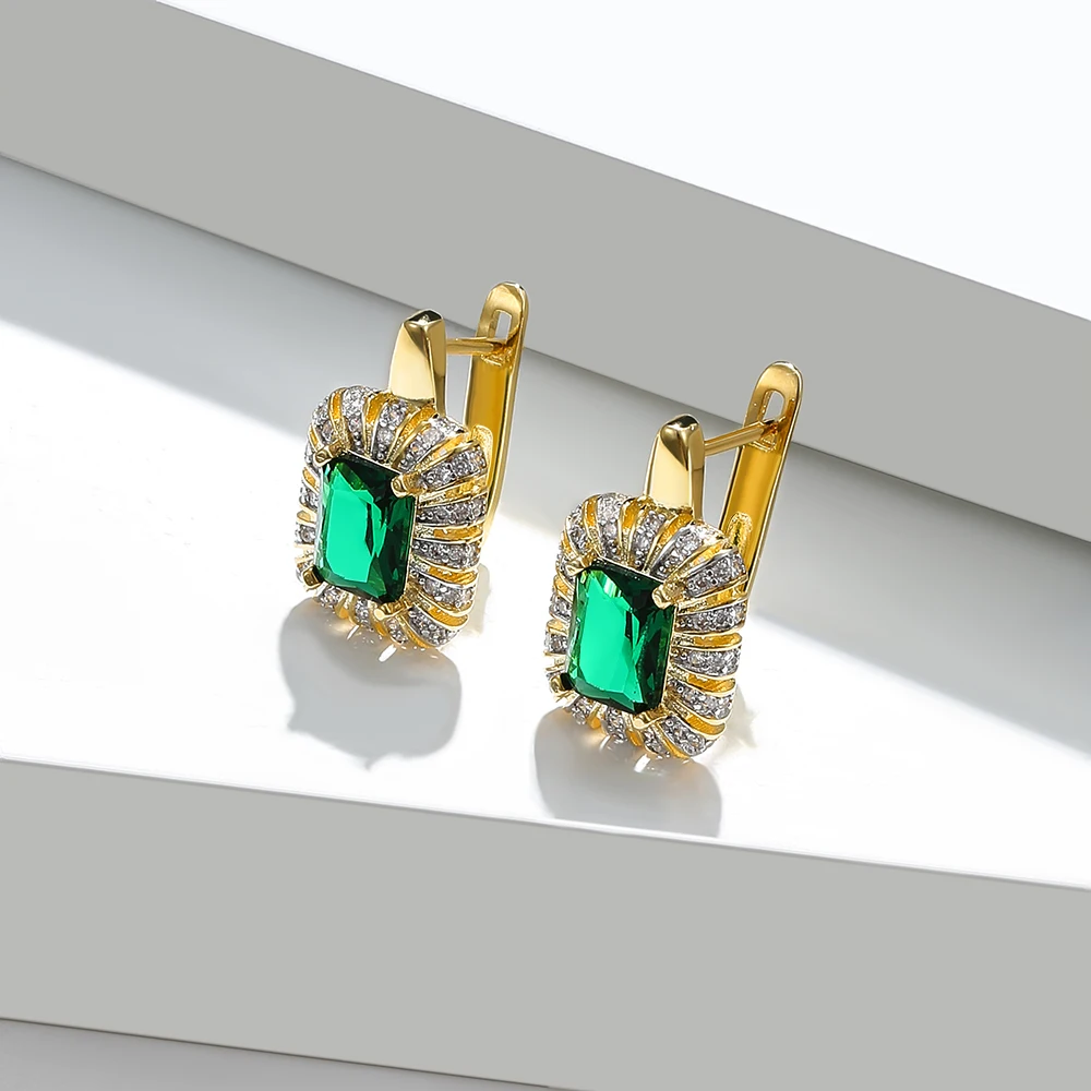 

ZEMIOR Geometry Square Stud Earrings For Women Shining Cubic Zirconia Romantic Gold Plated Earring Wedding Jewelry New Arrival