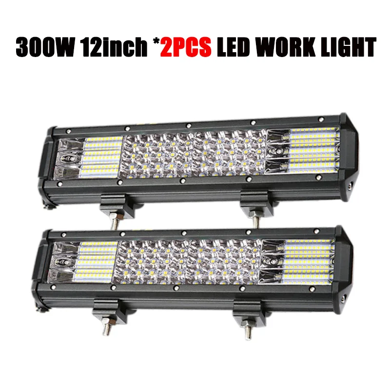 2PCS 300W 12inch 300 Вт 12-дюймовый внедорожный светодиодный светильник 4-рядный комбинированный луч рабочий светильник для 12 В 24 в 4x4 ATV SUV грузовик прицеп автомобильный Автомобильный светильник s лампа - Цвет: 2PCS 300W 12inch