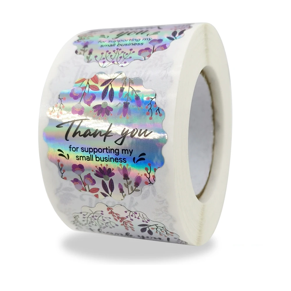 

1.5" Thank You for Supporting My Small Business Stickers 500pcs/roll Adhesive Holographic Stickers Rainbow Holo Stickers