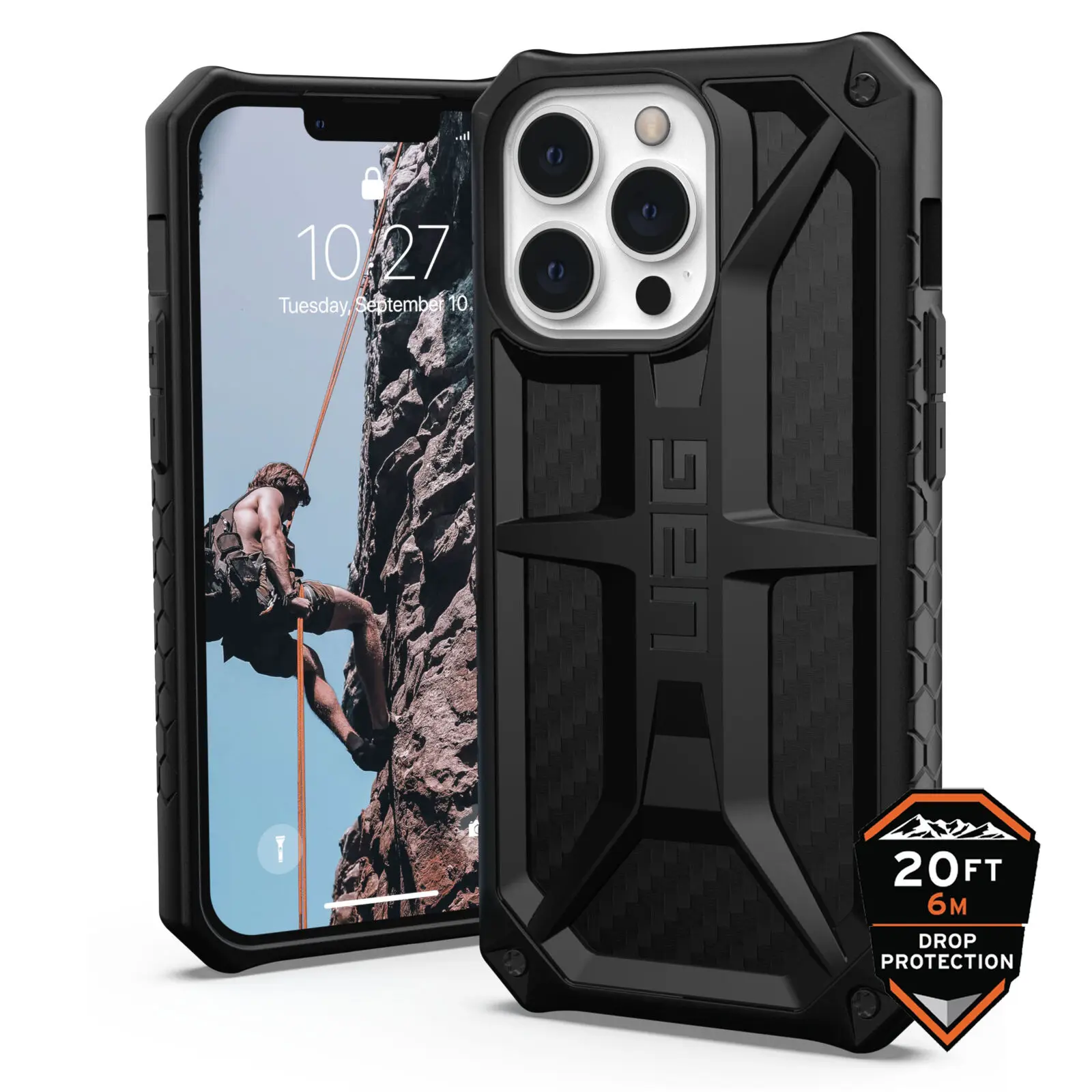 

Прочный чехол Monarch для Apple iPhone 13 Pro-углеродное волокно
