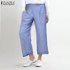 Модные женские брюки с широкими штанинами ZANZEA 2021, весенние женские повседневные брюки с эластичным поясом и карманами