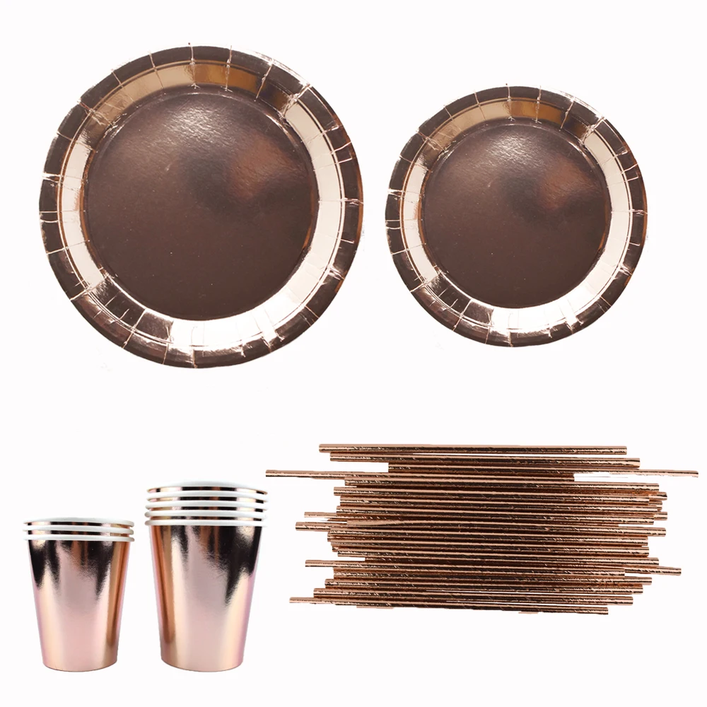 Одноразовая бумажная посуда с блестками и бронзовым золотом набор бумажных