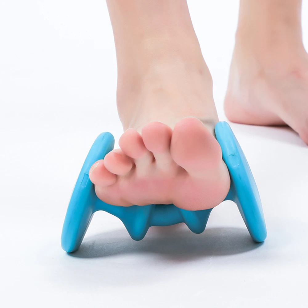 

Foot massage roller to relieve plantar fasciitis arch pain heel muscle soreness, and finger pressure to relax