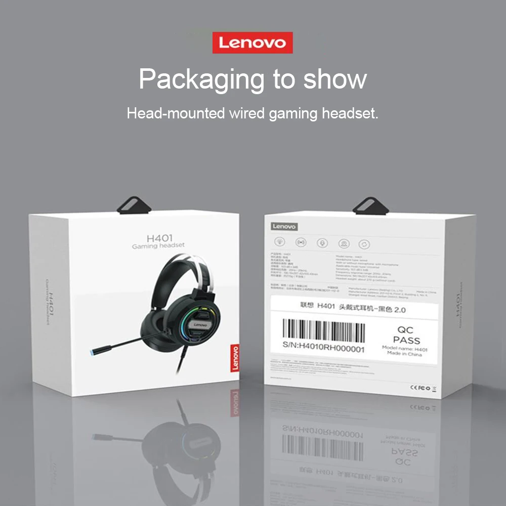 lenovo h401 headphone usb wired 7 1 stereo gaming headset with microphone over ear earphones pc with rgb light for game players free global shipping