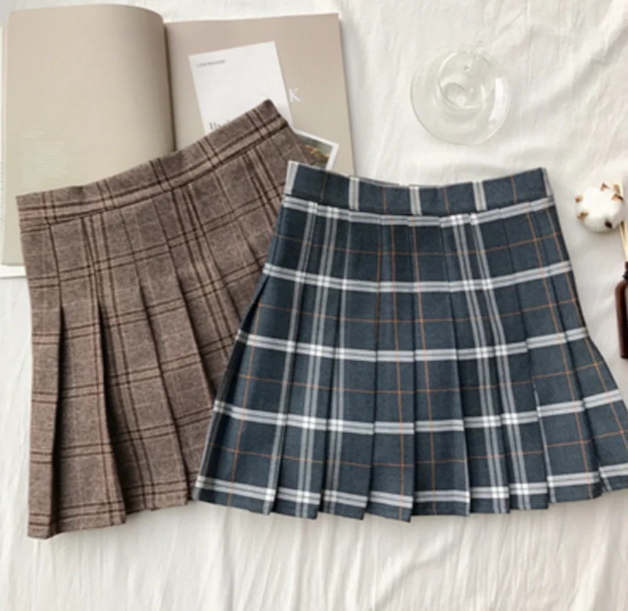 Корейский стиль Харадзюку милая Осенняя клетчатая плиссированная юбка мягкая