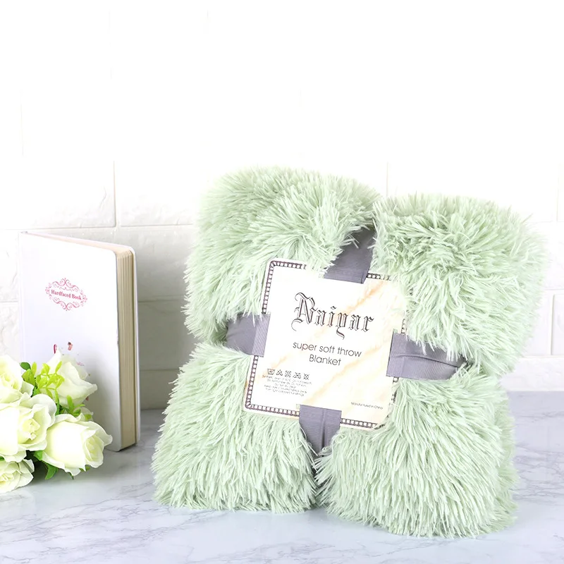 Light Green Супер мягкий пушистый меховое одеяло искусственный элегантный уютный с пушистым пледы Покрывало для кровати или дивана покрывало длинное лохматое мягкое теплое постельное белье - Цвет: Light Green