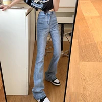 womens korean style stretchable high waist mirco flare jeans vintage streetwear slim looking denim pants ladies casual jeans