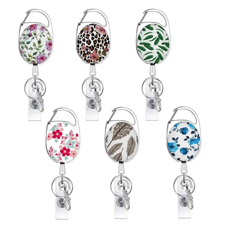 

2021 New Office Lanyard Clip Keychain Name Tag Holder Keyring Id Card Key Ring Cord Reel Retract Pull Key Chain Recoil Badge HOT