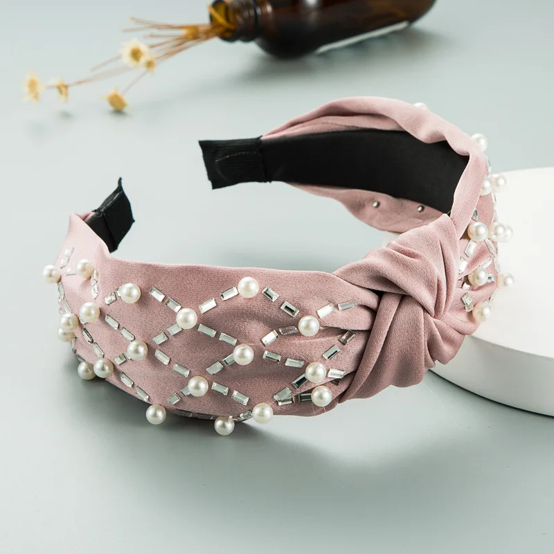 

2021 Spring New Korean Fashion Face Wash Headband Cute Pearl Wide Solid Color Cross Knotted Hairband Women Girls Hair Accessory