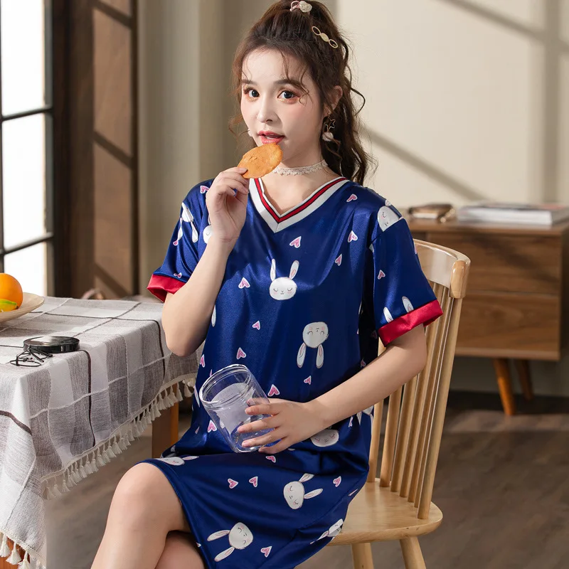 

V-Neck Nightdress Women Sleepshirt Short Sleeve Sleep Nightgown Casual Lounge Nighties Summer Nightshirts Dress Home Clothes