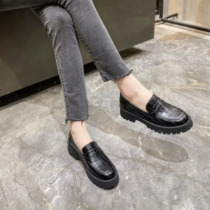 

RIZABINA 2021 New Spring Flats Round Toe Slip On Thick Bottom Platform Shoes Solid Color Ladies Footwear Size 35-39