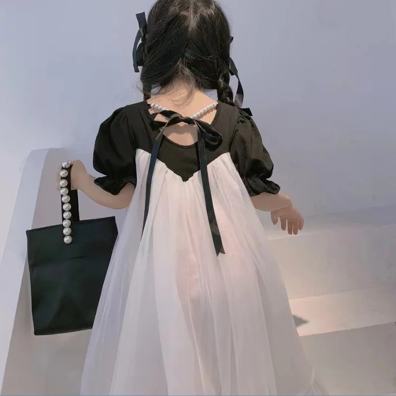 Летняя детская одежда с жемчугом и низким вырезом на спине платье принцессы