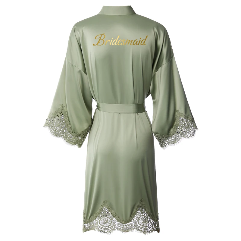 

Women New Matt Satin Robe with Lace Trim Bridesmaid Bride Robes Bathrobe Wedding Bridal Robe Bathrobe Sleepwear