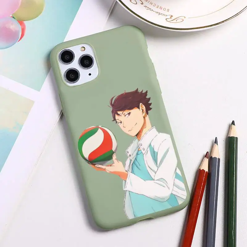 

Oikawa Tooru Haikyuu Anime Phone Case For iphone 12 11 Pro Max Mini XS 8 7 6 6S Plus X SE 2020 XR Candy green Silicone cover