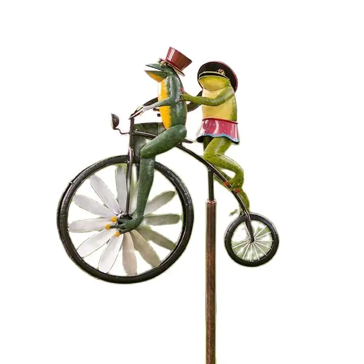

Vintage Frog Bicycle Metal Wind Spinner Metal Standing Bicycle Rotating Windmill Ornaments Garden Decoration Dropshipping